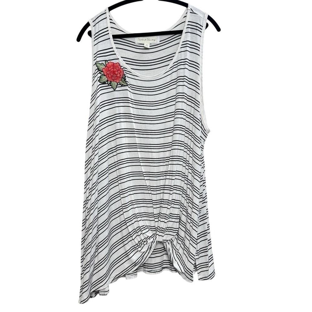 3X Womens FRENCH LAUNDRY white and black striped tank top w/ floral Embroidery‎